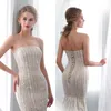 Vintage Champange Ivory Trouwjurken Elegante Strapless Satijn Kant Sweep Trein Bruidsjurk Sexy Glamoureuze Lace-up Trouwjurken Goedkoop