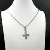 Fashion Mens Gifts Silver Cross of St. Peter Upside Down Cross Pendant Stainless Steel Catholic Necklace Box chain 18-32''