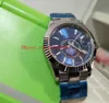 Excelente alta calidad relojes de pulsera Sky Dweller 326934 42MM esfera azul acero inoxidable Asia 2813 movimiento automático reloj para hombre Watc205N