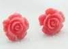 Pretty 4Pair 10mm Pink / Red /Blue /Green Coral Rose Flower Silver Stud Earring