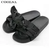 Sommar Kvinnor Rosett Tofflor Sidentyg Söt Bowknot Slides Platta Halkfria strandsandaler Kvinnliga Inomhus Flip Flop Casual Skor