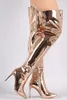 Bottes cuissardes en cuir miroir bout pointu glissière sexy sur les bottes au genou pour les femmes bottes en cuir métallisé argent or