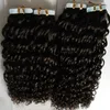 Mongolian Kinky Curly Tape in Hair Extensions 200g Afro Kinky Curly Remy Hair On Adhesives Tape PU Skin Weft Invisible 80PCS1136211