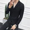 İlkbahar Sonbahar Erkekler Yaka Suits Beyaz Geri Renk Uzun Kollu Eğlence Tenterhooks Camisas Sosyal Masculina Slim Fit