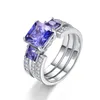 BONLAVIE 4Ct Created Tanzanite 925 Sterling Silver Engagement Rings 2Pcs Wedding Band Rings Set Women Bijoux Fine Jewelry239I