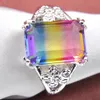 Luckyshine 10 Sztuk Dużo Moda Biżuteria Ślubna Kwadrat BI Kolorowe pierścienie Srebrne Kobiety Zaręczyny Biżuteria Akcesoria USA Rozmiar 7 8 9