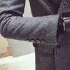 MENS Winter Long Parkas Dark Gray Black Lapel Neck Wool Coats Man Classic Fashion Clothes Free Shipping
