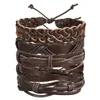 Vintage Leaf Feather Multilayer Leather Bracelet Men Braided Handmade Star Rope Wrap Bracelets Bangles Male Christmas Gift 5pcs Jewelry