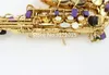 Margewate Gold Lacquer Märke Sopran B (B) Saxofon Brass Body Professionella Musikinstrument för studenter med munstycke Gratis frakt
