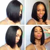 Straight Lace Front Bob Wigs Pre Plucked Middle Part Natural Color Peruvian Human Hair Wig Bleached Knots