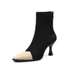 Women's Boots Pointed Toe Yarn Elastic Ankle Boots Strange Style Heel High Heels Shoes Woman Female Socks 2018 Spring New
