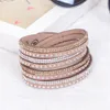 Women Crystal Rhinestone Slake Deluxe Leather Wrap Wristband Cuff Punk Bracelet Bangles Fit Party Best Gift 15 colors