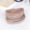 Mujeres Crystal Rhinestone Slake Deluxe Leather Wrap Muñequera Cuff Punk Pulsera Brazaletes Fit Party Mejor regalo 15 colores