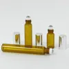 3ml 5ml 10ml Mini Amber Tjock Glas Essential Oljebehållare Rull på Parfymflaska med metallrullboll Partihandel LX3042