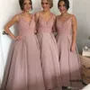 Cekiny Beading Satin Maid of Honor Dress Modest Wedding Party Suknie Wysokie Niski V Neck A-Line Druhna Dresses