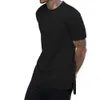 OA herr mode super longline t-shirt med stegade hemskjorta avslappnade toppar fast färg bomull kort ärm andedräkt tee