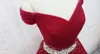 Gorgeous Dark Red Ball Gown Real Pictures Prom Dresses Off Shoulder Lace-up Back Long Evening Dress Pleats Tulle Sweep Train Beads Sequined Peplum