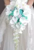 2018 Highend Custom White Calla Lilies Mint Green Rose Hydrangea Diy Pearl Crystal Brosch Drop Bridal Bouquet2518834