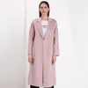 Designer de moda Longa casacos de lã de cashmere com pacotes decote de lapela branca rosa casacos