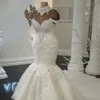 Luxuoso Rhinestone Gola Alta Vestidos de Casamento Applique Cristal Beading Mangas Curtas Sereia Vestido De Casamento Sexy Plus Size Vestido De Noiva