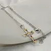 Victoria Wieck Vintage Punk Fashion Jewelry Sier Red Garnet Gemstones CZ Diamond Religion Cross Pendant Chain Necklace for Women Gift