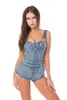 Dam sommarjeans Denim Blå Overall Party Club Sexig Backless Jumpsuits Scenkläder Byxshorts Söta jeansjeans