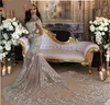 New Silver Mermaid Wedding Dresses High Neck Long Sleeves Applique Sequins Beaded Illusion Sparkly Saudi Arabic Bridal Gown Real Image