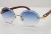 Hochwertige Mode-Vintage-Brille, heiße randlose Sonnenbrille, runde Linse, neu, 8200761, geschnitzte Linse, Dekor, Holzrahmen