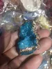 1 bit rå Druzy Blue Agate Cluster Geode Slice Pendant Silver Plated Halsband Naturlig vit kristallkvarts för läkande charms9925318