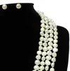 Ny Arriver Real Pearl Smycken Set, 7-8mm Vit Baroquegenuine Freshwater Pearl Halsband Örhängen, Bridesmaids Brides