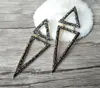Orecchini con ciondoli pendenti a doppio triangolo con pavé di strass neri scintillanti fatti a mano, gioielli di moda per donna ER359