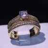 丸ごとの手作りの高級ジュエリー925 Sterling SilverGold Fill 5A Cubic Zirconia CZ Diamond Office Bridal Ring Set240D