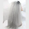 Ombre Nero T Grigio Parrucca Sintetica Diritta Crespa Diritta Parte Centrale Nera Donna039 Parrucca Lunga Capelli Sintetici22322706328025