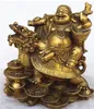 Frete grátis Riqueza de Cobre Chinesa Dinheiro Feliz Rir Buda Maitreya Em Dragon Turtle Estátua