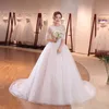DHL Long Train Half Sleeve Embroidery Lace Wedding Dress 2017 New Arrival Sweep Brush Train Princess bride Gown Vestido De Noiva