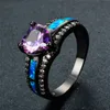 Charme multicolore coeur Zircon bleu/violet/vert bague en pierre colorée femmes Vintage or noir opale noir pistolet opale bague de naissance