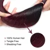 Tissage de cheveux humains lisses ombré vin rouge 1B99J, 4x4, partie centrale et partie Lace Closure, avec 3 lots précolorés, non remy1315305