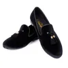 Harpelunde Europese schoenen Heren Tassel Jurk schoenen Custom Black Velvet Loafers Lederen voering Rode bodemschoenen