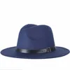 Morden Jazz Hats Sombrero de fieltro de lana de imitación con bandas de PU Fedora Wide Brim Caps Classic Jazz Trilby Cap