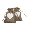 W kształcie serca torba modna biała lniana sznurka na prezenty ślubne torby biżuterii torebki cukierki torby 10*15 cm