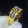 2018 Solitario Anillo masculino 10KT Oro amarillo lleno Compromiso alianzas de boda anillos para hombres gs para mujeres hombres Pave ajuste 5A zircon cz Bijoux