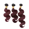 # 1B / 99J Wine Red Ombre Бразильские волосы 3 пучка с полной кружевной фронтальной объемной волной Ombre Бургундская кружевная фронтальная застежка 13x4 с плетением