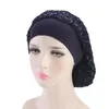 Women Headband New Satin Hair Net Cap Elastic Wide-brimmed Nightcap Chemo Hat MESH BONNET Hair Accessories Turban Caps 6 COlors