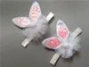 Boutique 20pcs manera 3D Sólido Orejas de conejo lindo del brillo Hairbands de Kawaii de conejito con vendas del bebé del cordón de Pascua Accesorios para el cabello