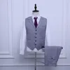 Hot Sale Light Grey Groom Tuxedos High Quality Man Blazer Two Button Side Vent Men Business Dinner Prom Party Suit(Jacket+Pants+Tie+Vest)170