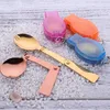 Folding Spoon Rose Gold Stainless Steel Spoons Portable Outdoor Camping Tableware With Plastic Box Buckle ZA6321