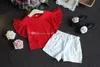 Children Flying sleeves outfits girls Hollow sleeves top+shorts 2pcs/set 2018 summer Baby suit Boutique kids Clothing Sets 2 colors C3838