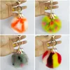 Fluffy Metal Alloy Unicorn Keychain Pendant Cute Pompom Artificial RabbitKey Chain Bag Car Key Ring Hang Bag 9CM