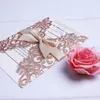Rose Gold Glitter Laser Cut Inbjudningskort Med Beige Ribbons För Bröllop Bröllop Dusch Förlovning Födelsedag Graduation
