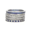 Toppkvalitet Clear Blue Cubic Zirconia Engagement Band 4 st Stack Stackbara Kvinnor Finger 925 Sterling Silver Eternity CZ Ring